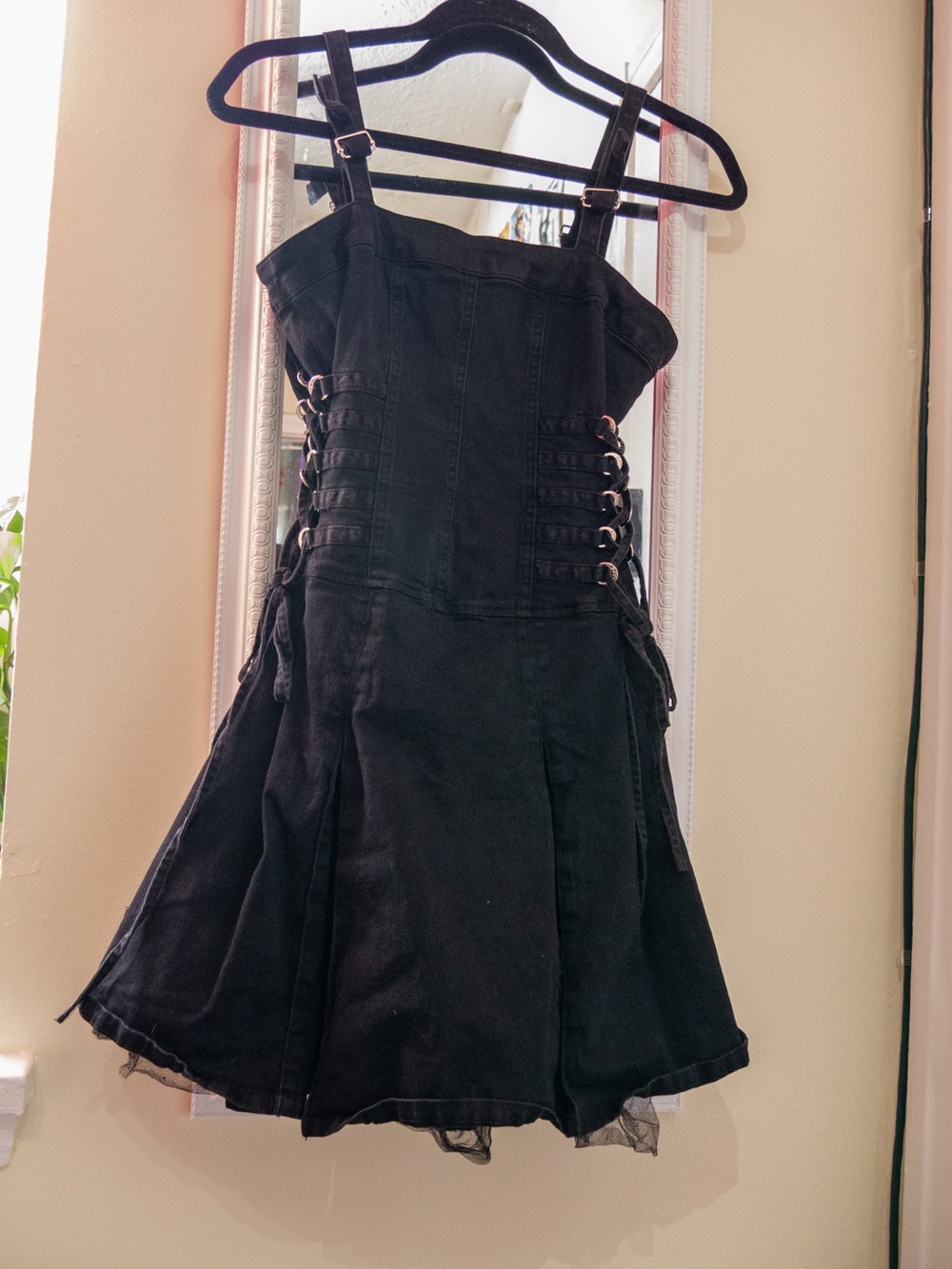 Black Lace-Up Corset Mini Dress - Women's Sleeveless Dress